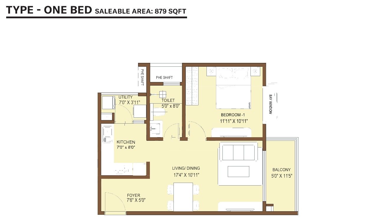 1 Bed floor plan at Nikoo Homes KIADB